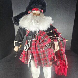 Scottish Santa Piper 18" Christmas Figurine Bagpipes Traditional Tartan Plaid